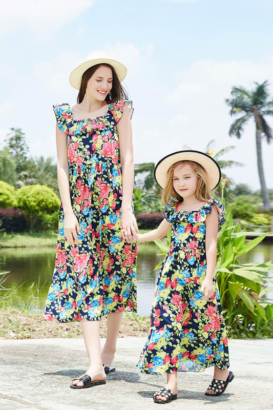 Best Mama Girls Floral Ruffled Dress-TOPS / DRESSES-[Adult]-[Female]-2022 Online Blue Zone Planet