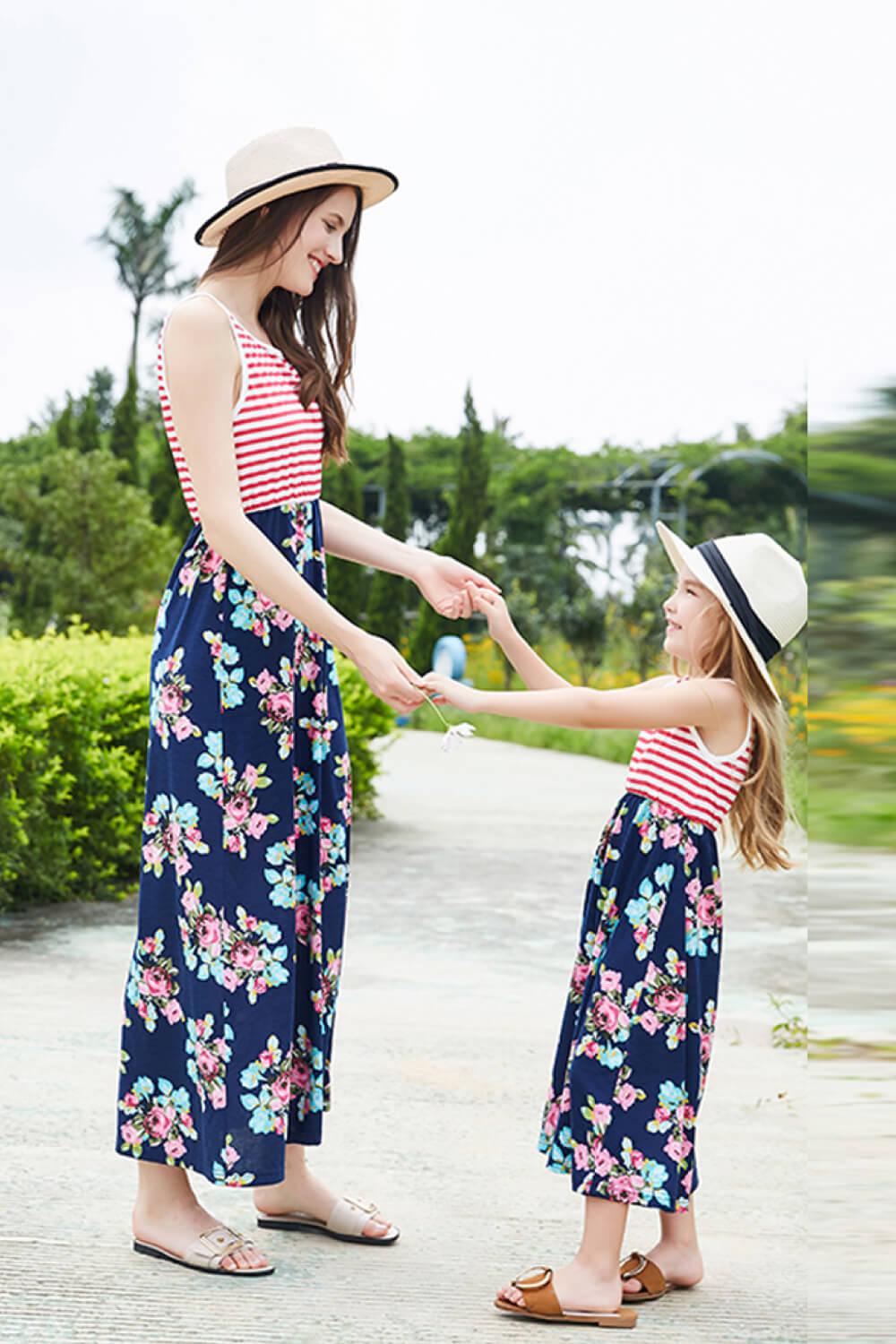 Best Mama Girls Striped Floral Sleeveless Dress-TOPS / DRESSES-[Adult]-[Female]-2022 Online Blue Zone Planet