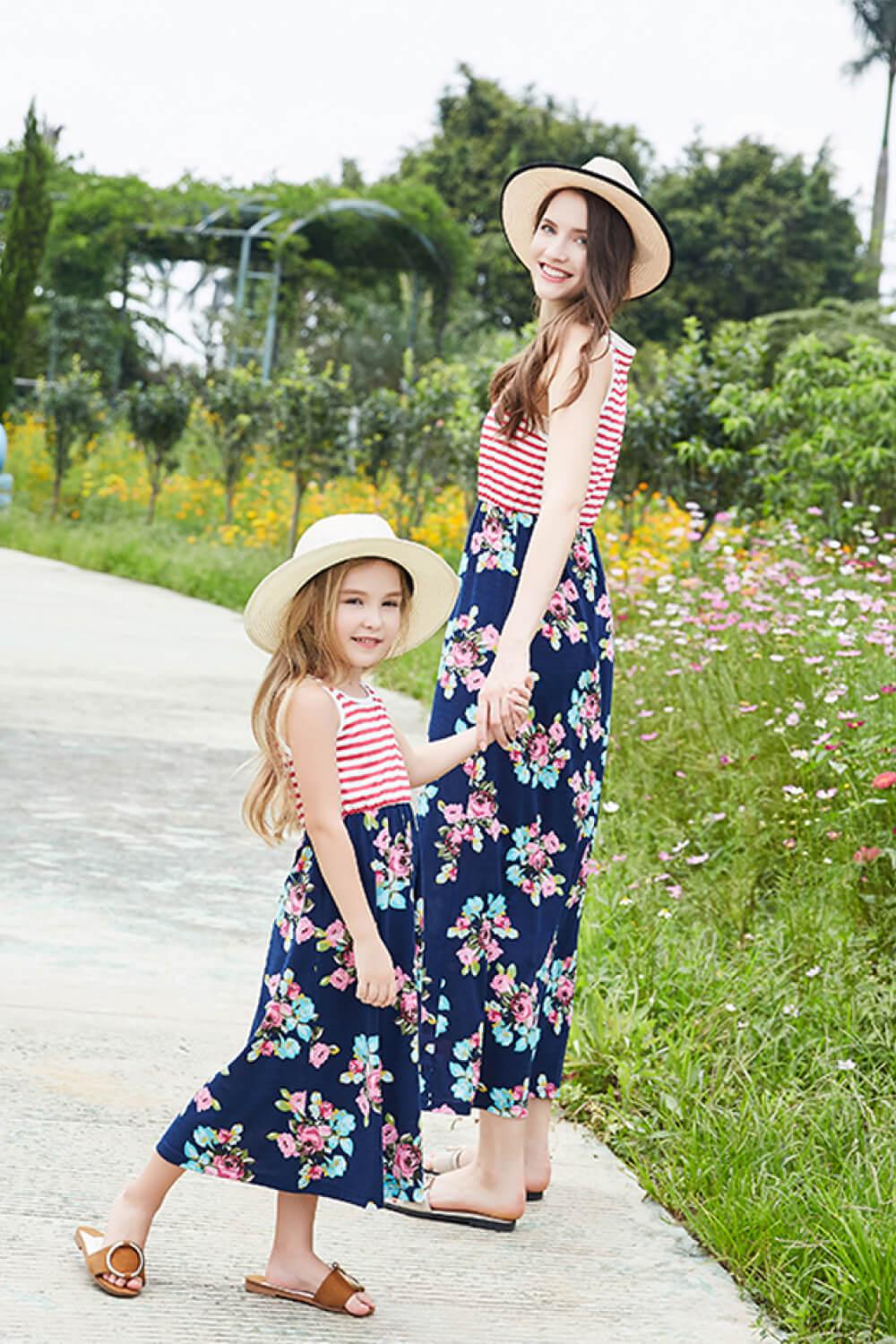 Best Mama Girls Striped Floral Sleeveless Dress-TOPS / DRESSES-[Adult]-[Female]-2022 Online Blue Zone Planet