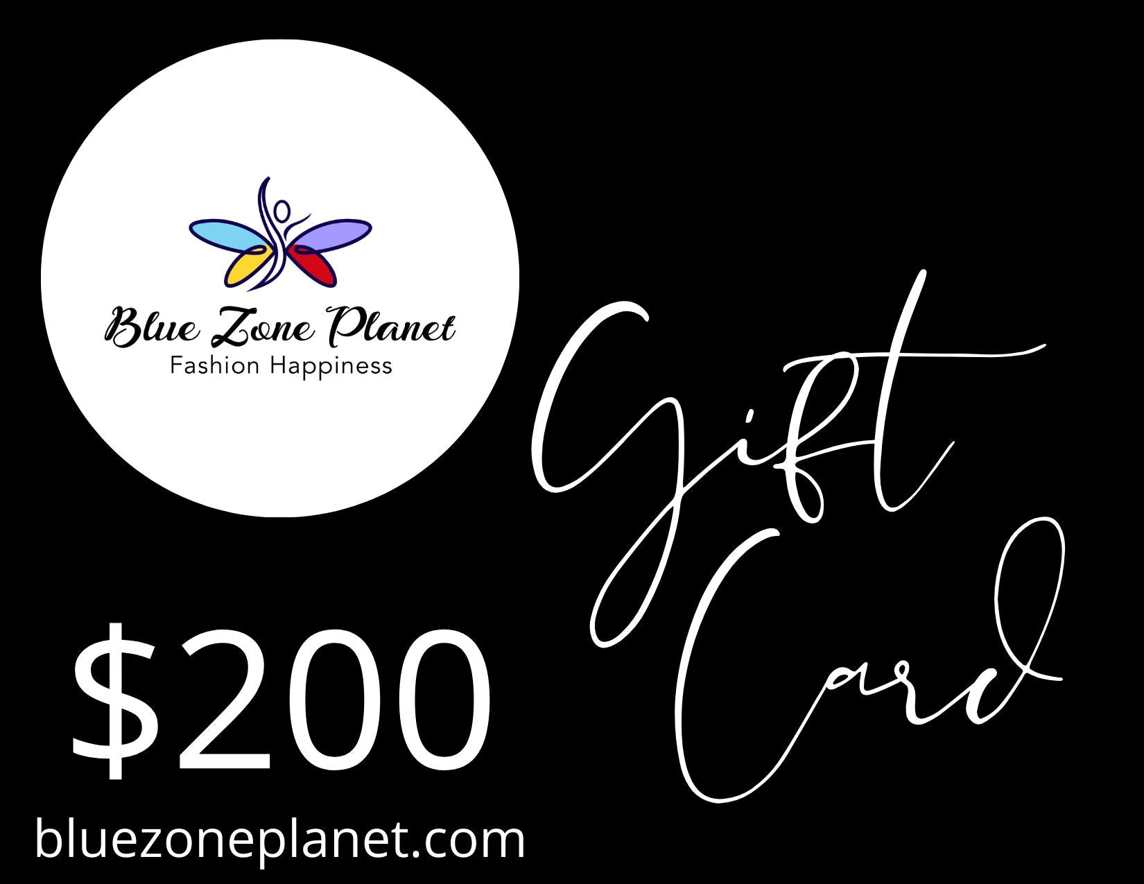 Blue Zone Planet Gift Card-Gift Cards-[Adult]-[Female]-$200.00-Blue Zone Planet