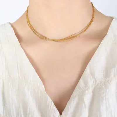Blue Zone Planet |  18K Gold-Plated Multi-Layer Clavicle Chain Necklace BLUE ZONE PLANET