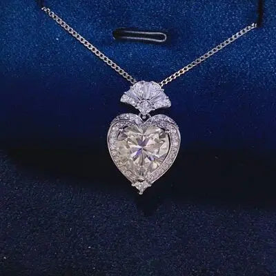 Blue Zone Planet |  3 Carat Moissanite 925 Sterling Silver Heart Pendant Necklace BLUE ZONE PLANET