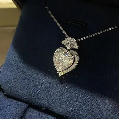 Blue Zone Planet |  3 Carat Moissanite 925 Sterling Silver Heart Pendant Necklace BLUE ZONE PLANET