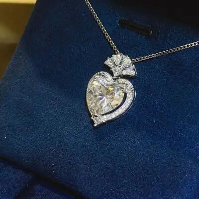 Blue Zone Planet |  3 Carat Moissanite 925 Sterling Silver Heart Pendant Necklace BLUE ZONE PLANET