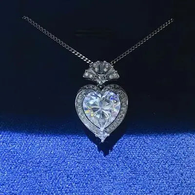 Blue Zone Planet |  3 Carat Moissanite 925 Sterling Silver Heart Pendant Necklace BLUE ZONE PLANET