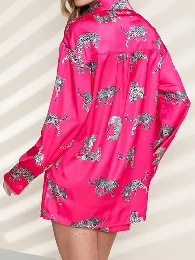 Blue Zone Planet |  Animal Button Up Shirt and Shorts Set BLUE ZONE PLANET