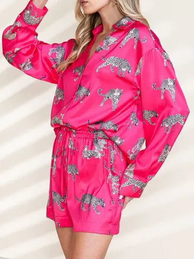 Blue Zone Planet |  Animal Button Up Shirt and Shorts Set BLUE ZONE PLANET