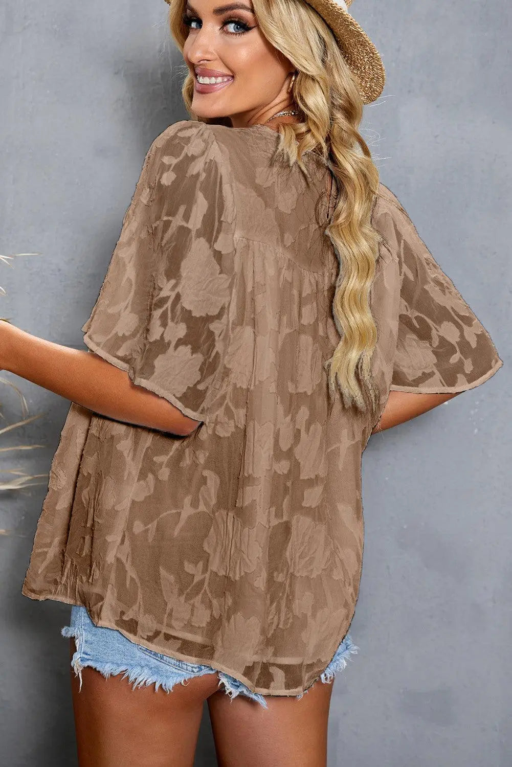 Blue Zone Planet |  Applique Half  Flutter Sleeve Top BLUE ZONE PLANET