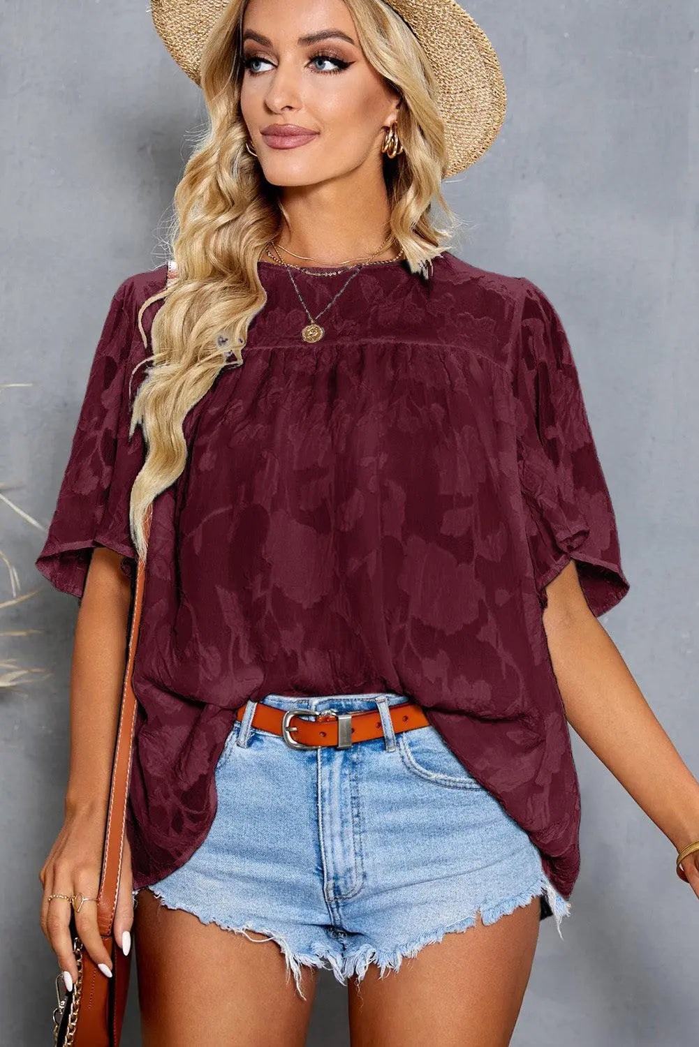 Blue Zone Planet |  Applique Half  Flutter Sleeve Top BLUE ZONE PLANET