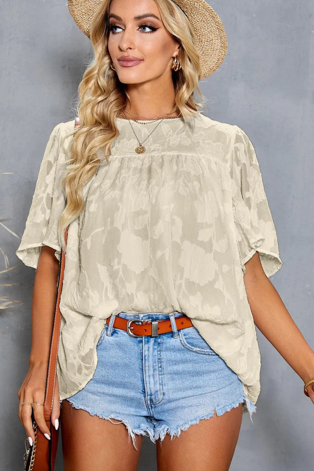 Blue Zone Planet |  Applique Half  Flutter Sleeve Top BLUE ZONE PLANET
