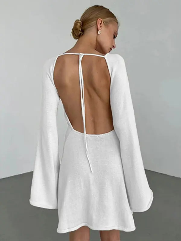 Blue Zone Planet | Ava's Backless Bell Sleeve Loose Beach Vacation Mini Dress BLUE ZONE PLANET