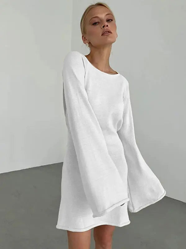 Blue Zone Planet | Ava's Backless Bell Sleeve Loose Beach Vacation Mini Dress BLUE ZONE PLANET