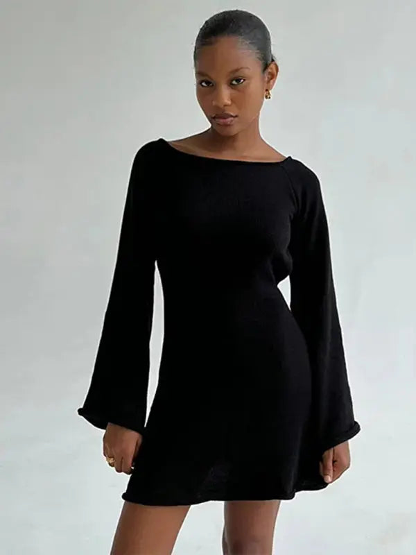 Blue Zone Planet | Ava's Backless Bell Sleeve Loose Beach Vacation Mini Dress BLUE ZONE PLANET