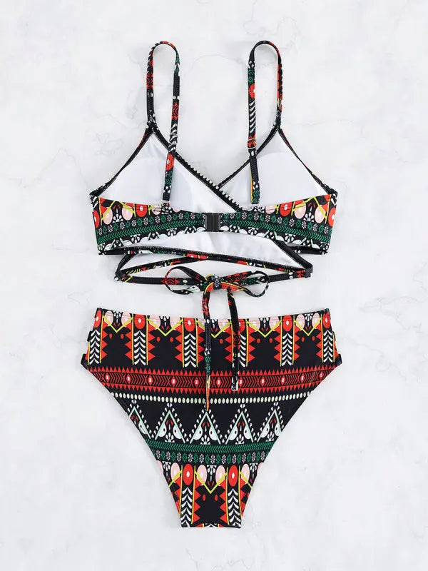 Blue Zone Planet |  Aztec print elastic two piece bikini BLUE ZONE PLANET