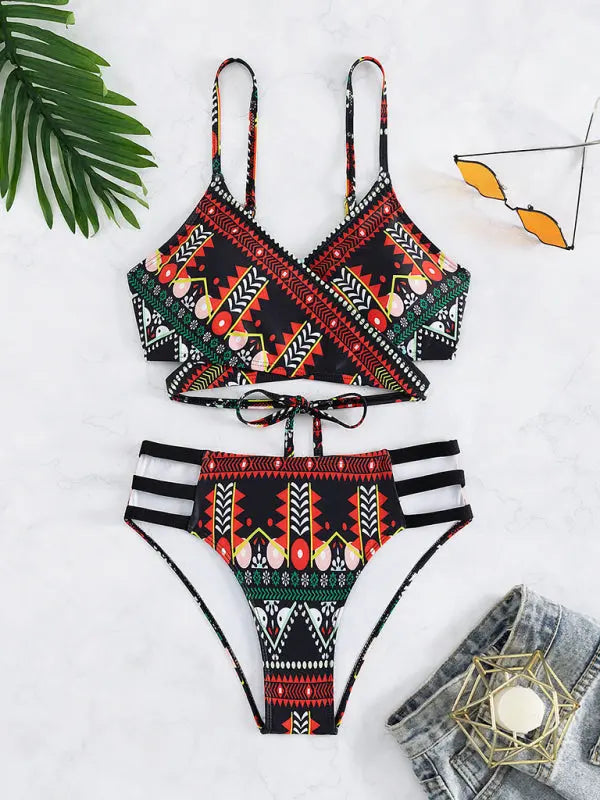 Blue Zone Planet |  Aztec print elastic two piece bikini BLUE ZONE PLANET