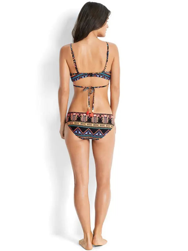 Blue Zone Planet |  Aztec print elastic two piece bikini BLUE ZONE PLANET