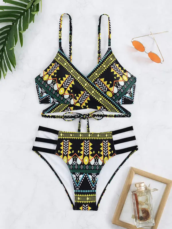 Blue Zone Planet |  Aztec print elastic two piece bikini BLUE ZONE PLANET