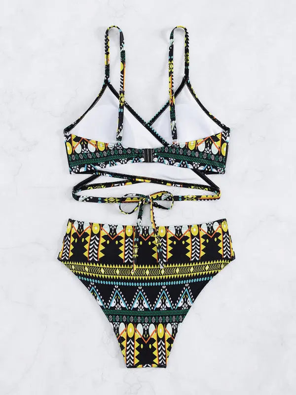 Blue Zone Planet |  Aztec print elastic two piece bikini BLUE ZONE PLANET