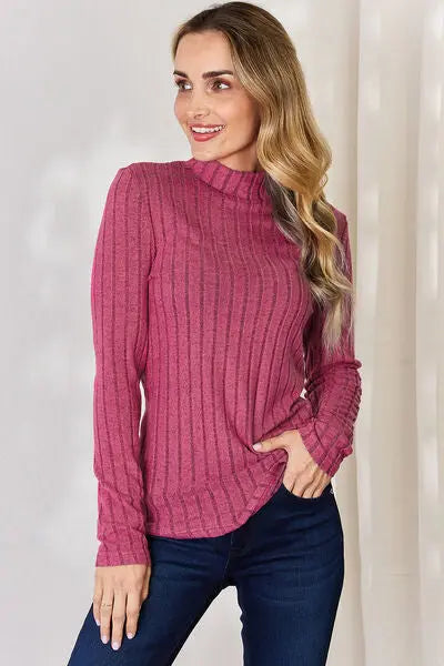 Blue Zone Planet |  Basic Bae Full Size Ribbed Mock Neck Long Sleeve T-Shirt BLUE ZONE PLANET