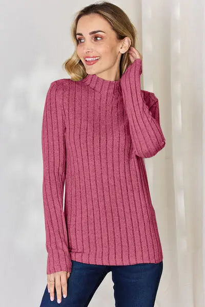 Blue Zone Planet |  Basic Bae Full Size Ribbed Mock Neck Long Sleeve T-Shirt BLUE ZONE PLANET