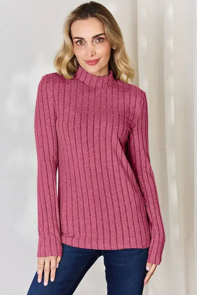 Blue Zone Planet |  Basic Bae Full Size Ribbed Mock Neck Long Sleeve T-Shirt BLUE ZONE PLANET