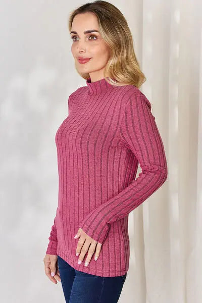 Blue Zone Planet |  Basic Bae Full Size Ribbed Mock Neck Long Sleeve T-Shirt BLUE ZONE PLANET