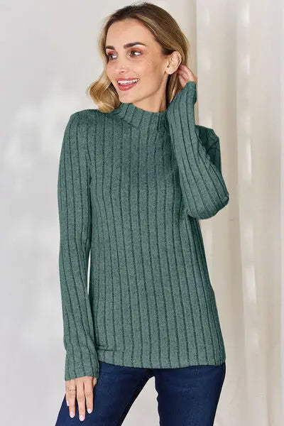 Blue Zone Planet |  Basic Bae Full Size Ribbed Mock Neck Long Sleeve T-Shirt BLUE ZONE PLANET