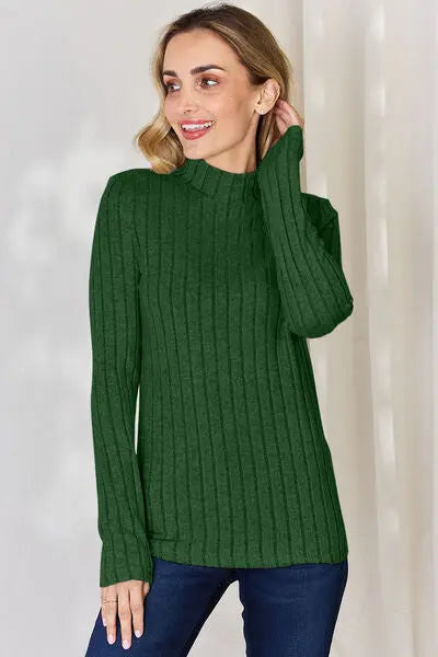 Blue Zone Planet |  Basic Bae Full Size Ribbed Mock Neck Long Sleeve T-Shirt BLUE ZONE PLANET