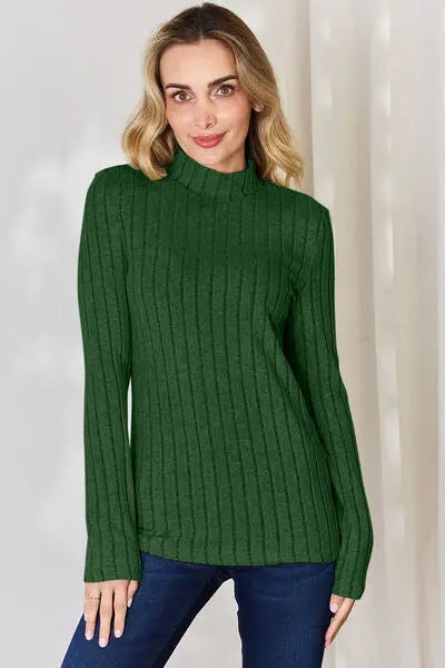 Blue Zone Planet |  Basic Bae Full Size Ribbed Mock Neck Long Sleeve T-Shirt BLUE ZONE PLANET