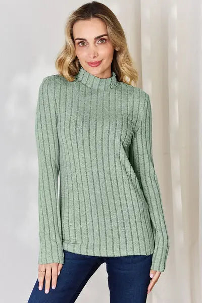 Blue Zone Planet |  Basic Bae Full Size Ribbed Mock Neck Long Sleeve T-Shirt BLUE ZONE PLANET