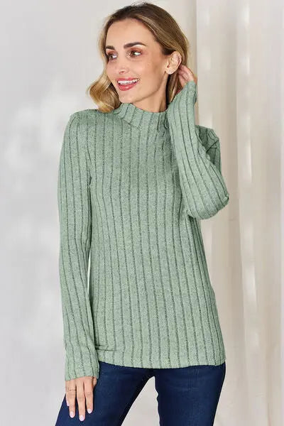 Blue Zone Planet |  Basic Bae Full Size Ribbed Mock Neck Long Sleeve T-Shirt BLUE ZONE PLANET
