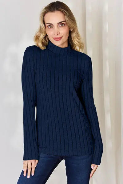 Blue Zone Planet |  Basic Bae Full Size Ribbed Mock Neck Long Sleeve T-Shirt BLUE ZONE PLANET