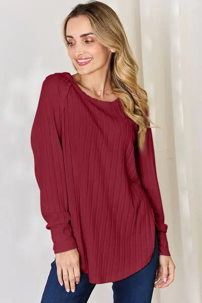 Blue Zone Planet |  Basic Bae Full Size Ribbed Round Neck Slit T-Shirt BLUE ZONE PLANET