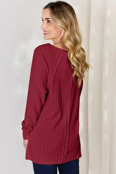 Blue Zone Planet |  Basic Bae Full Size Ribbed Round Neck Slit T-Shirt BLUE ZONE PLANET