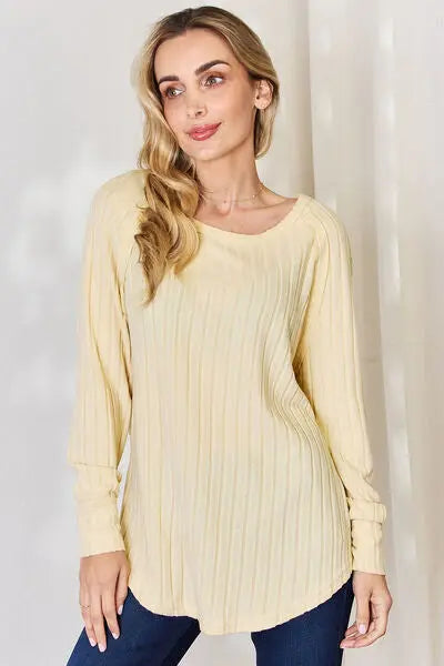 Blue Zone Planet |  Basic Bae Full Size Ribbed Round Neck Slit T-Shirt BLUE ZONE PLANET