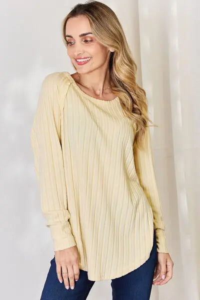 Blue Zone Planet |  Basic Bae Full Size Ribbed Round Neck Slit T-Shirt BLUE ZONE PLANET