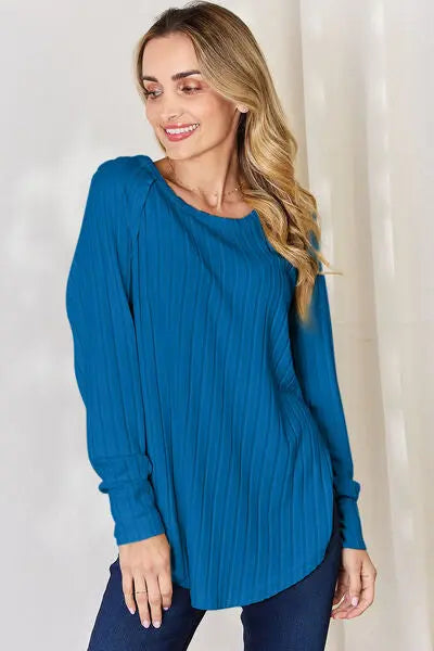 Blue Zone Planet |  Basic Bae Full Size Ribbed Round Neck Slit T-Shirt BLUE ZONE PLANET