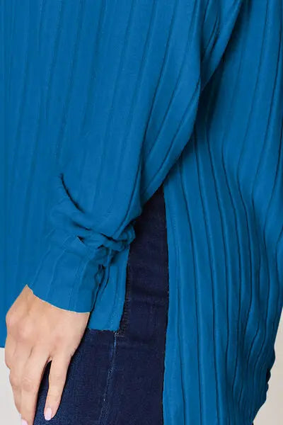 Blue Zone Planet |  Basic Bae Full Size Ribbed Round Neck Slit T-Shirt BLUE ZONE PLANET