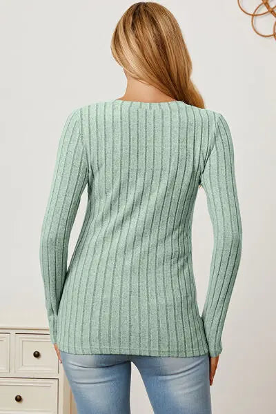 Blue Zone Planet |  Basic Bae Full Size Ribbed V-Neck Long Sleeve T-Shirt BLUE ZONE PLANET