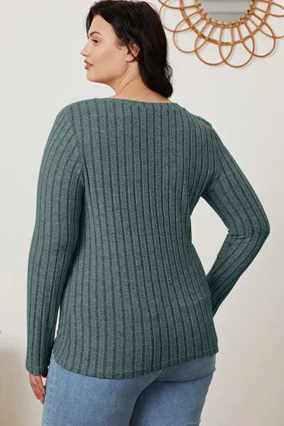 Blue Zone Planet |  Basic Bae Full Size Ribbed V-Neck Long Sleeve T-Shirt BLUE ZONE PLANET