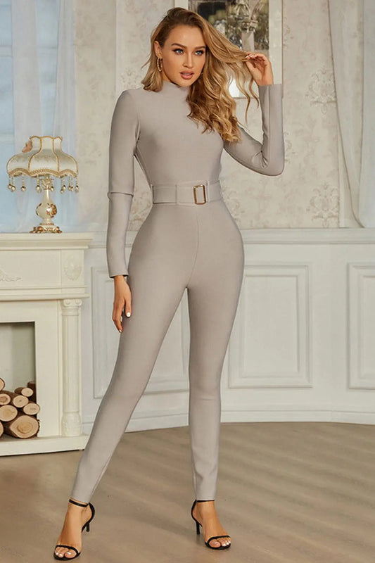 Blue Zone Planet |  Belted Cutout Mock Neck Jumpsuit BLUE ZONE PLANET