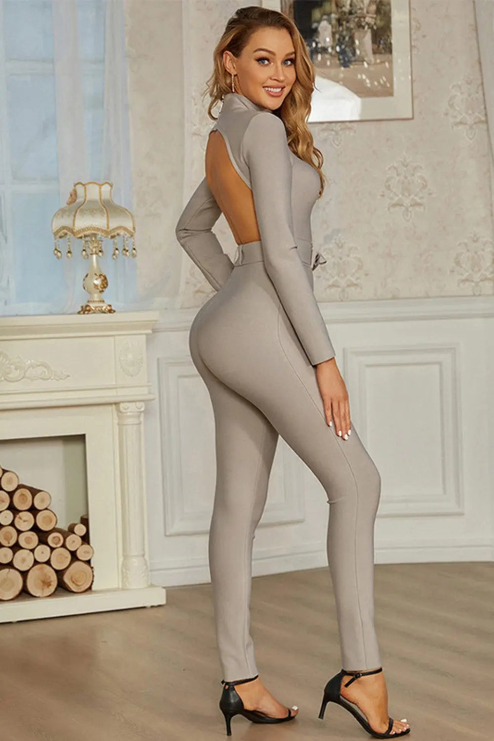 Blue Zone Planet |  Belted Cutout Mock Neck Jumpsuit BLUE ZONE PLANET