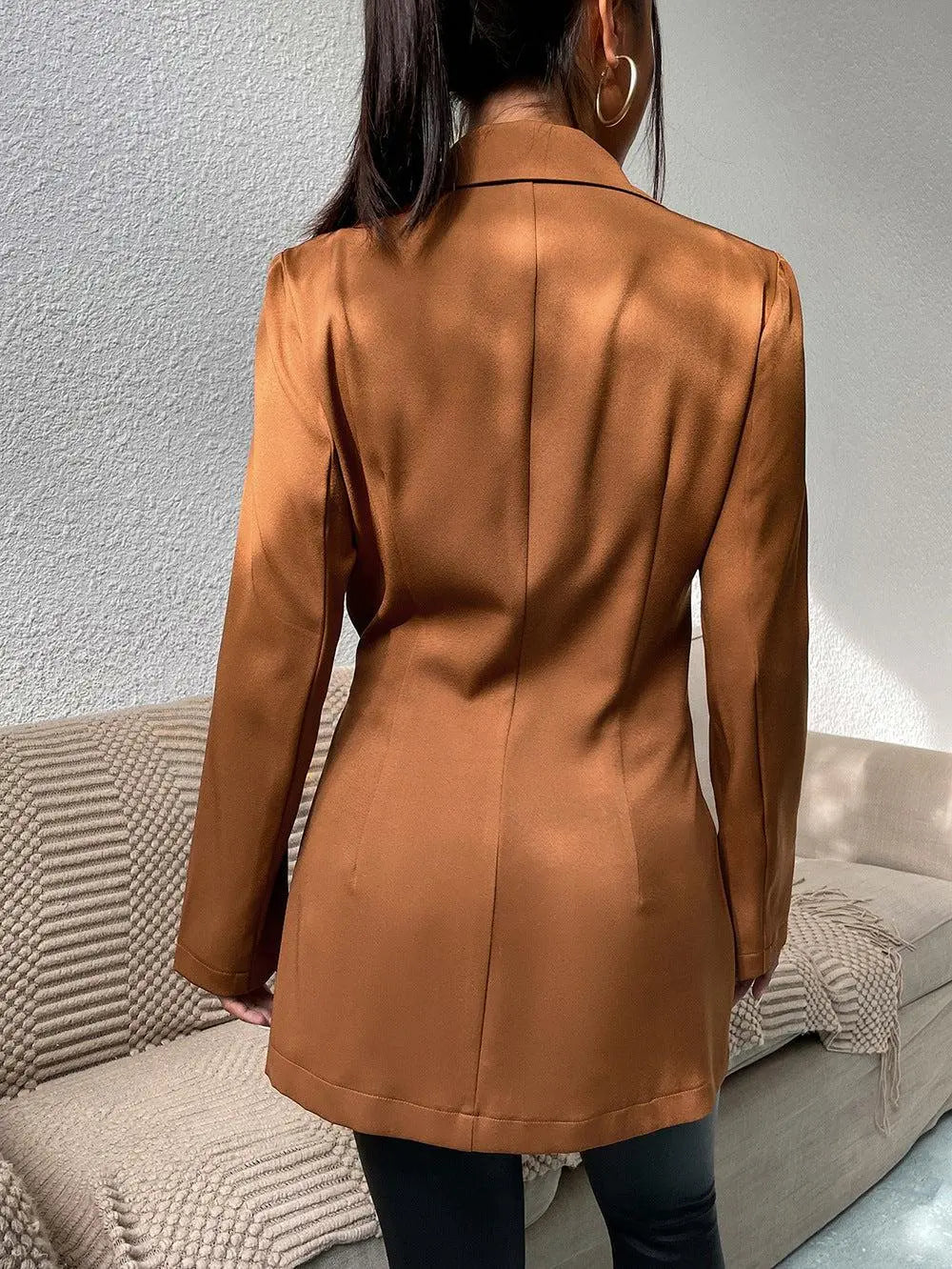 Blue Zone Planet |  Belted Slit-Cuff Longline Blazer BLUE ZONE PLANET