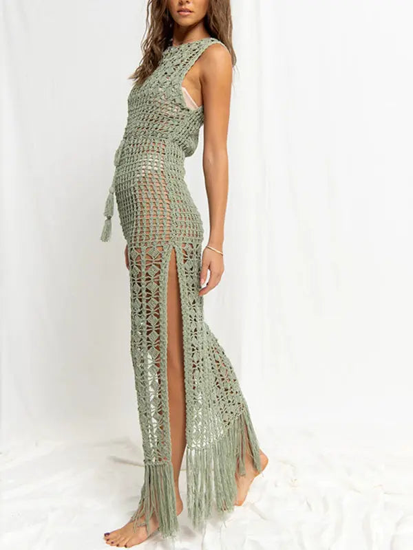 Blue Zone Planet |  Bikini Coverup Tassel Maxi Dress BLUE ZONE PLANET