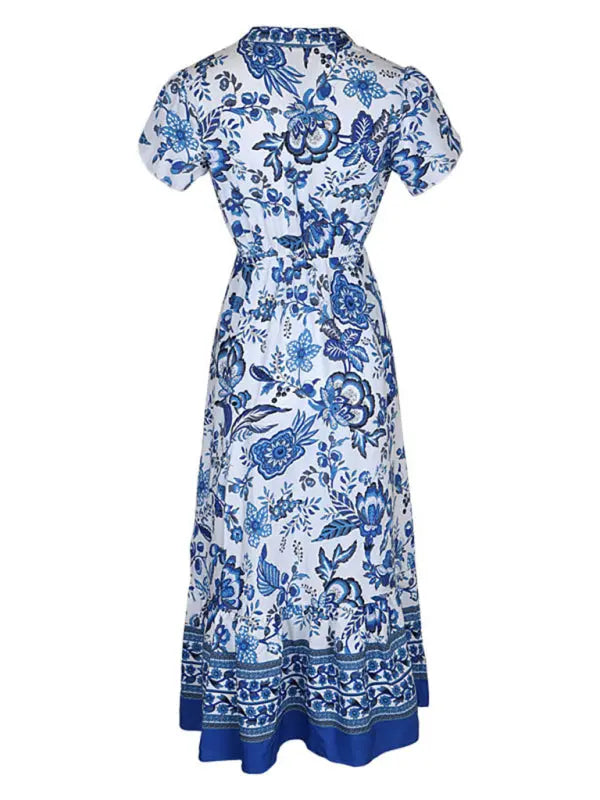 Blue Zone Planet |  Blue Printed Slim Dress BLUE ZONE PLANET