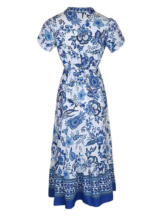 Blue Zone Planet |  Blue Printed Slim Dress BLUE ZONE PLANET