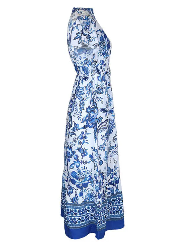 Blue Zone Planet |  Blue Printed Slim Dress BLUE ZONE PLANET
