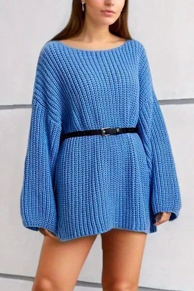 Blue Zone Planet |  Boat Neck Dropped Shoulder Mini Sweater Dress BLUE ZONE PLANET