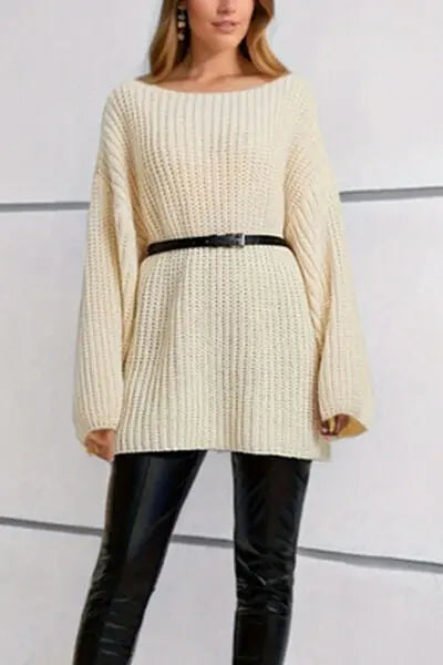 Blue Zone Planet |  Boat Neck Dropped Shoulder Mini Sweater Dress BLUE ZONE PLANET