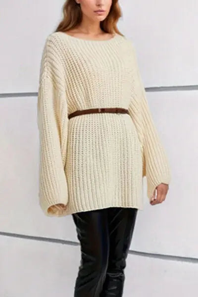 Blue Zone Planet |  Boat Neck Dropped Shoulder Mini Sweater Dress BLUE ZONE PLANET
